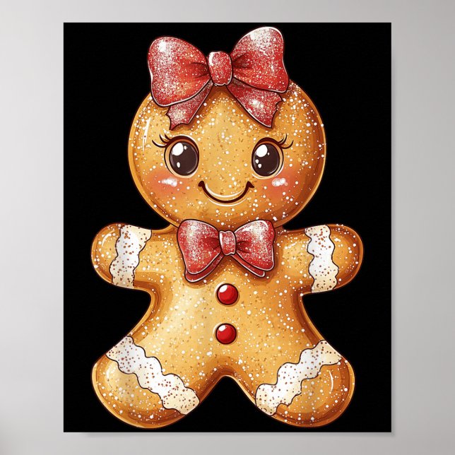 Coquette Bow Christmas Girly Gingerbread Cookie Ba Poster (Front)