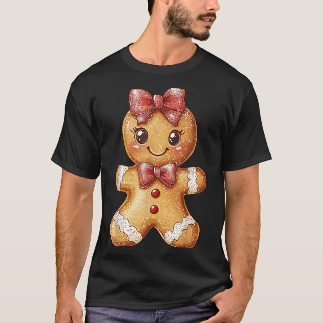 Coquette Bow Christmas Girly Gingerbread Cookie Ba T-Shirt (Front)
