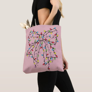 Coquette Bow Christmas Lights Tote Bag
