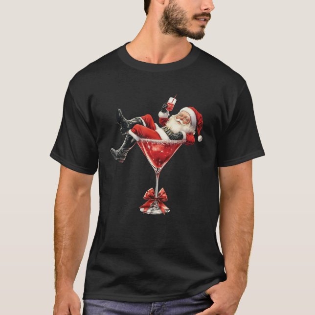 Coquette Bow Christmas Martini Santa Claus Xmas Dr T-Shirt (Front)