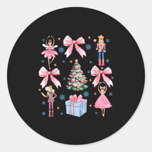 Coquette Bow Christmas Nutcracker Ballet Festive W Classic Round Sticker