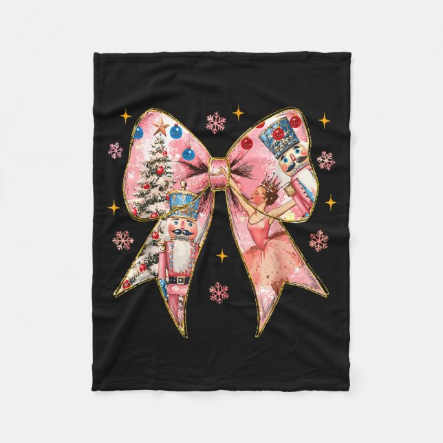 Coquette Bow Christmas Nutcracker Ballet Festive W Fleece Blanket (Front)