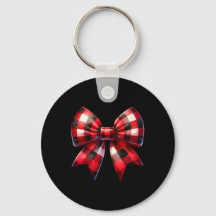 Coquette Bow Christmas Red Buffalo Plaid Xmas Wome Key Ring