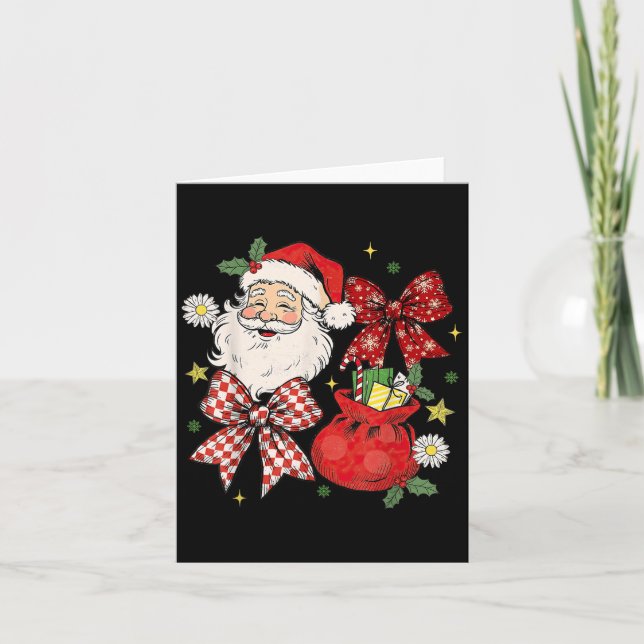 Coquette Bow Christmas Santa Claus Xmas Holiday Wo Card (Front)
