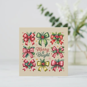 Coquette Bow Christmas  Santa Vintage Xmas Holiday Card