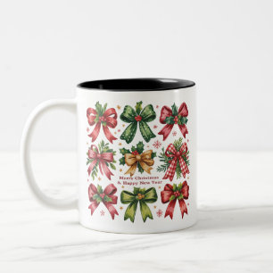 Coquette Bow Christmas Santa Vintage Xmas Holiday Two-Tone Coffee Mug