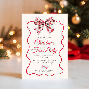 Coquette Bow Christmas Tea Party Invitation
