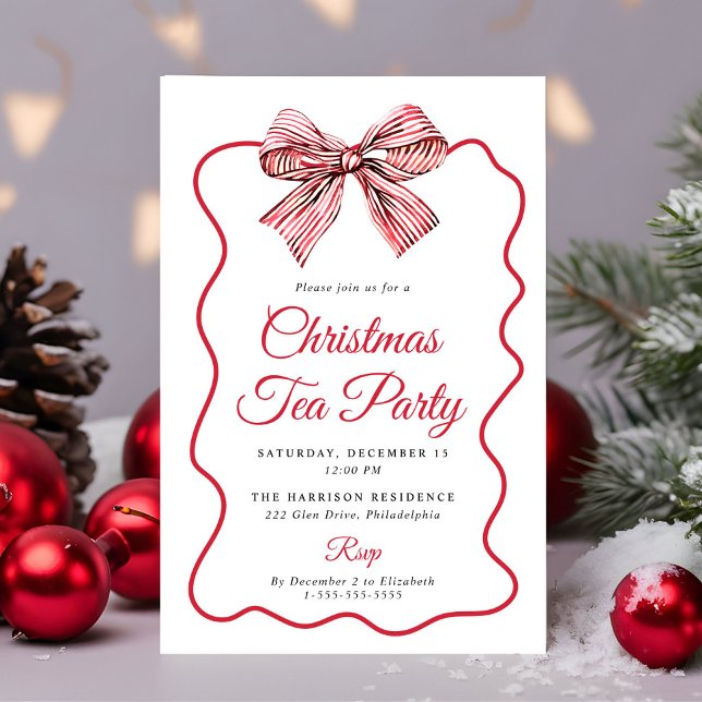 Coquette Bow Christmas Tea Party Invitation (Coquette Bow Christmas Tea Party Invitation)