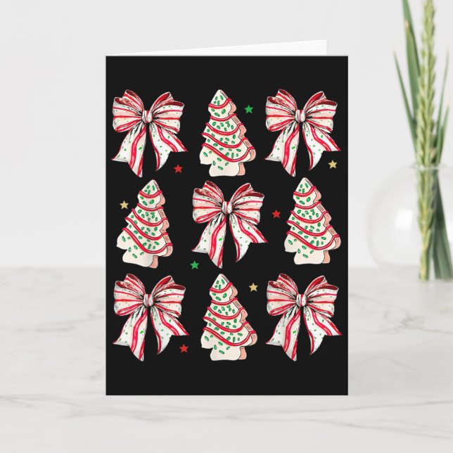 Coquette Bow Christmas Tree Cakes Xmas Family Paja Card (Front)