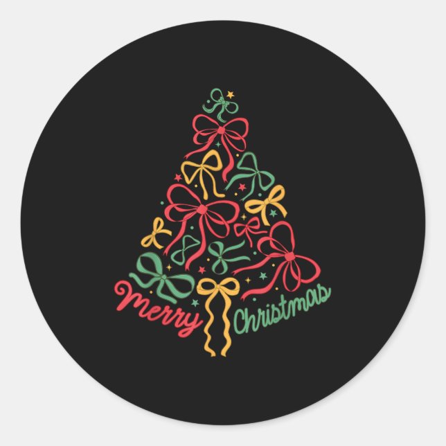 Coquette Bow Christmas Tree Girly Xmas Holiday Wom Classic Round Sticker (Front)