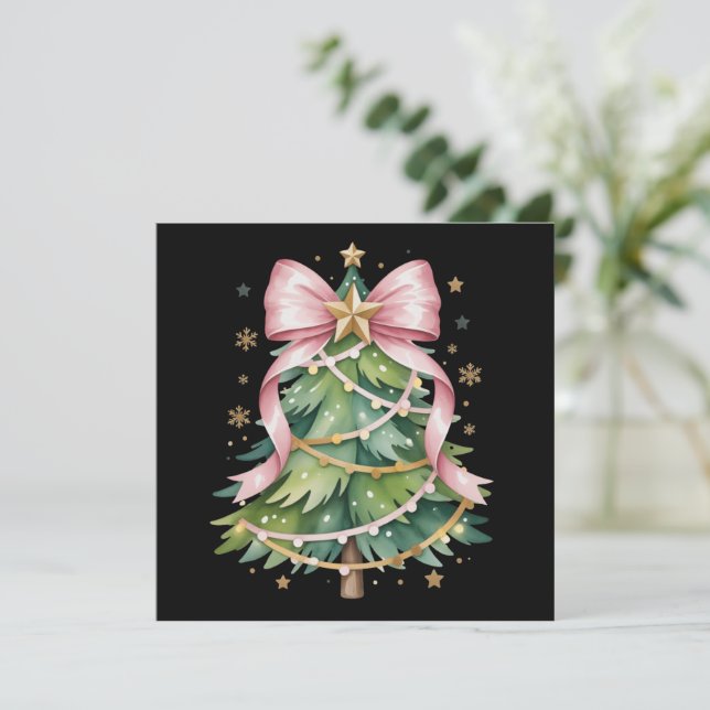 Coquette Bow Christmas Tree Holiday Girly Cute Card (Standing Front)