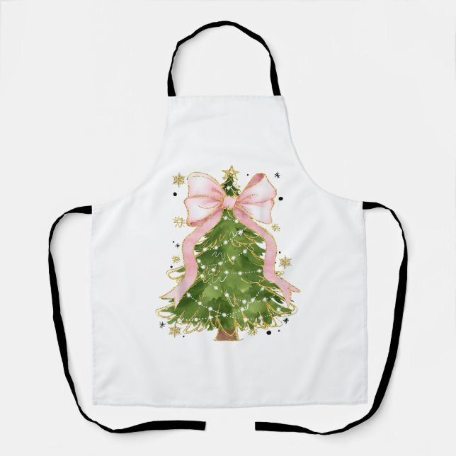 Coquette Bow Christmas Tree Holiday Girly Outfit W Apron (Front)