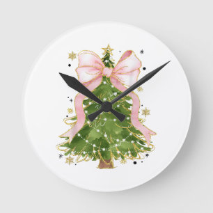 Coquette Bow Christmas Tree Holiday Girly Outfit W Round Clock