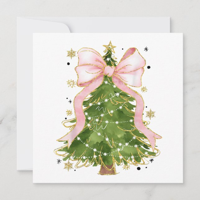 Coquette Bow Christmas Tree Holiday Girly Outfit W Thank You Card (Front)