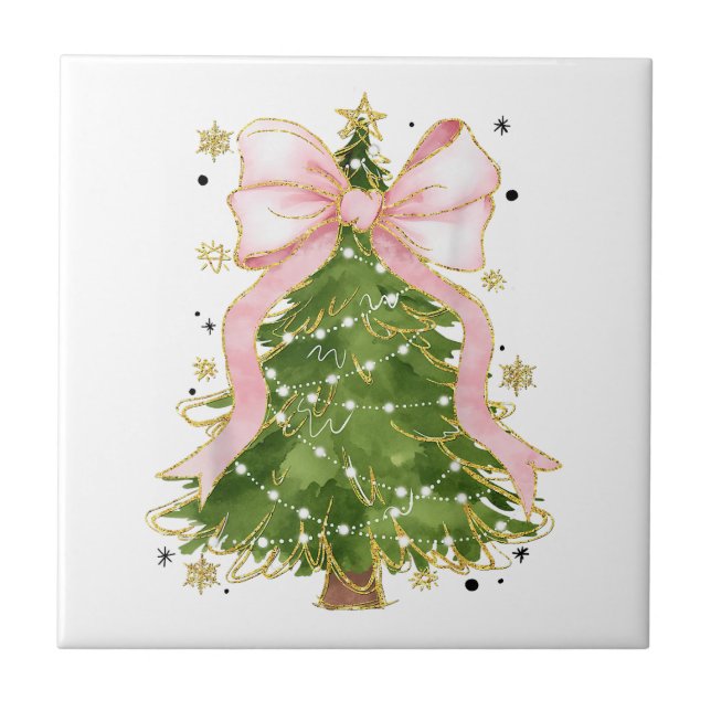 Coquette Bow Christmas Tree Holiday Girly Outfit W Tile (Front)