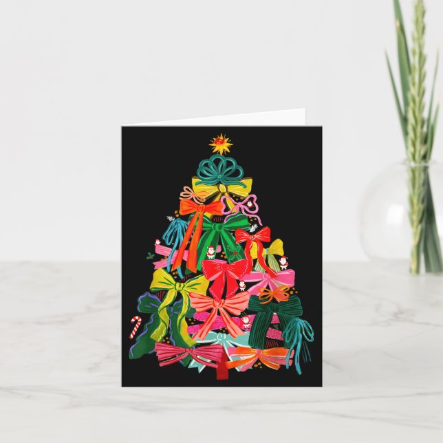 Coquette Bow Christmas Tree Preppy Christmas Girly Card (Front)