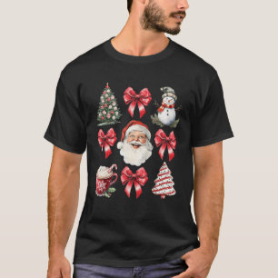 Coquette Bow Christmas Tree Retro Holidays Santa X T-Shirt