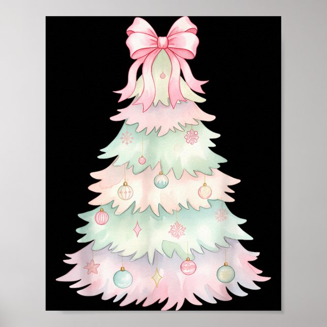 Coquette Bow Christmas Tree Xmas Holiday Girls Wom Poster (Front)