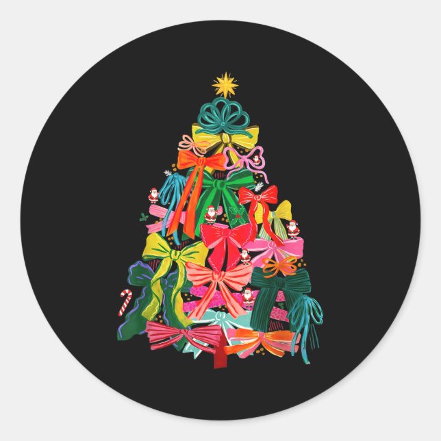 Coquette Bow Christmas Tree Xmas Holiday Girly Out Classic Round Sticker (Front)