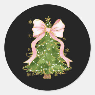 Coquette Bow Christmas Tree Xmas Holiday Girly Out Classic Round Sticker