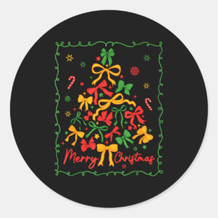 Coquette Bow Christmas Tree Xmas Holiday Girly Out Classic Round Sticker