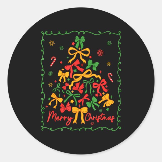 Coquette Bow Christmas Tree Xmas Holiday Girly Out Classic Round Sticker (Front)