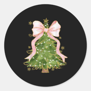 Coquette Bow Christmas Tree Xmas Holiday Girly Out Classic Round Sticker