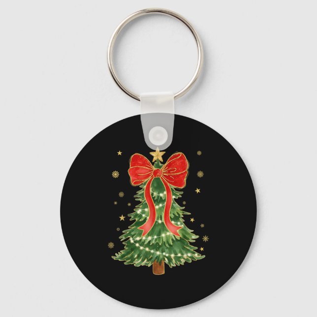 Coquette Bow Christmas Tree Xmas Holiday Girly Out Key Ring (Front)
