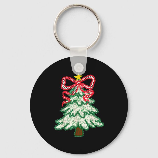 Coquette Bow Christmas Tree Xmas Holiday Girly Out Key Ring (Front)