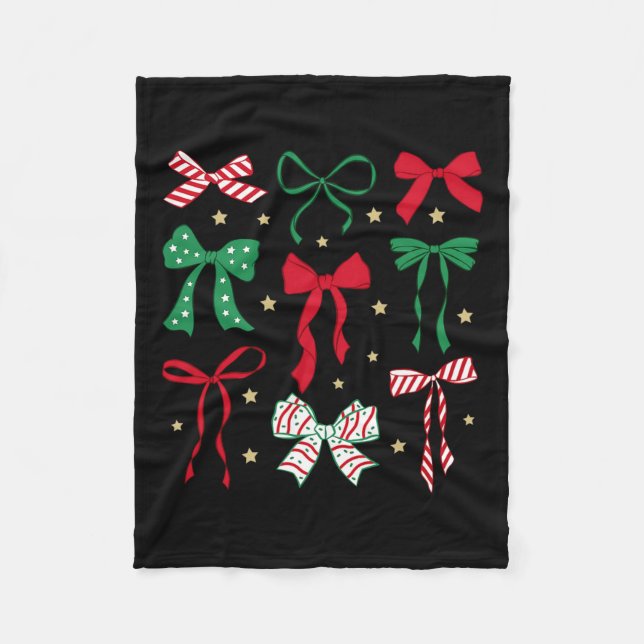 Coquette Bow Christmas Xmas Holiday Girly Outfit W Fleece Blanket (Front)