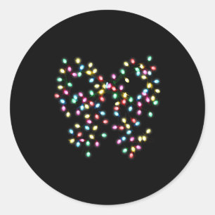 Coquette Bow Christmas Xmas Lights Pajamas Holiday Classic Round Sticker