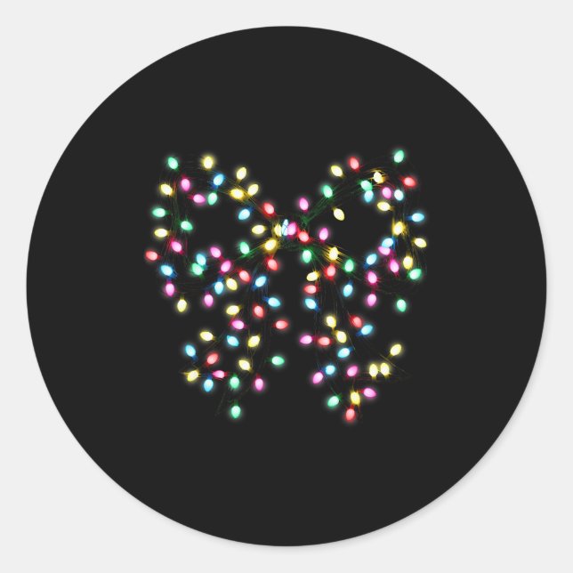 Coquette Bow Christmas Xmas Lights Pajamas Holiday Classic Round Sticker (Front)