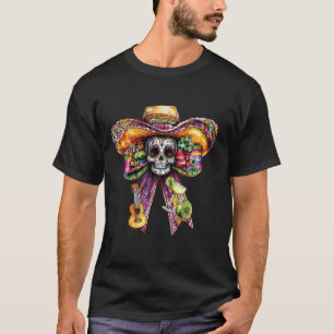 Coquette Bow Cinco De Mayo Sugar Skull Mexican Hat T-Shirt