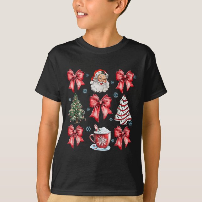 Coquette Bow Cocoa Santa Christmas Xmas Tree Pajam T-Shirt (Front)