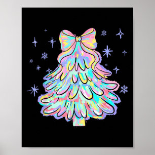 Coquette Bow Colorful Christmas Tree Merry Xmas Gi Poster