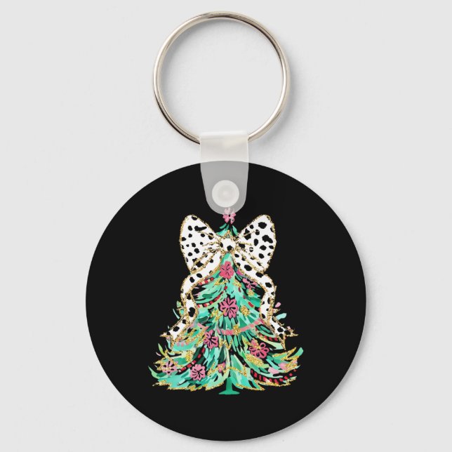 Coquette Bow Colourful Christmas Tree Girly Holida Key Ring (Front)