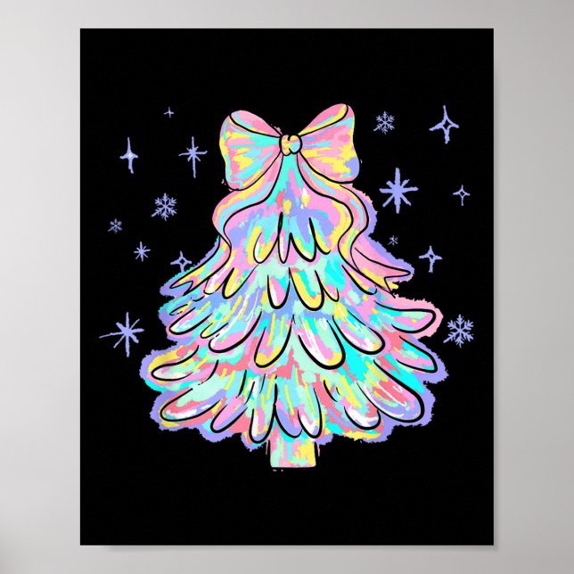 Coquette Bow Colourful Christmas Tree Merry Xmas G Poster (Front)