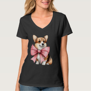 Coquette Bow Corgi Dog Mum Pink Ribbon Mum Girl T-Shirt