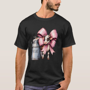 Coquette Bow Cow Farmer Milk Dairy Farmer Farming T-Shirt
