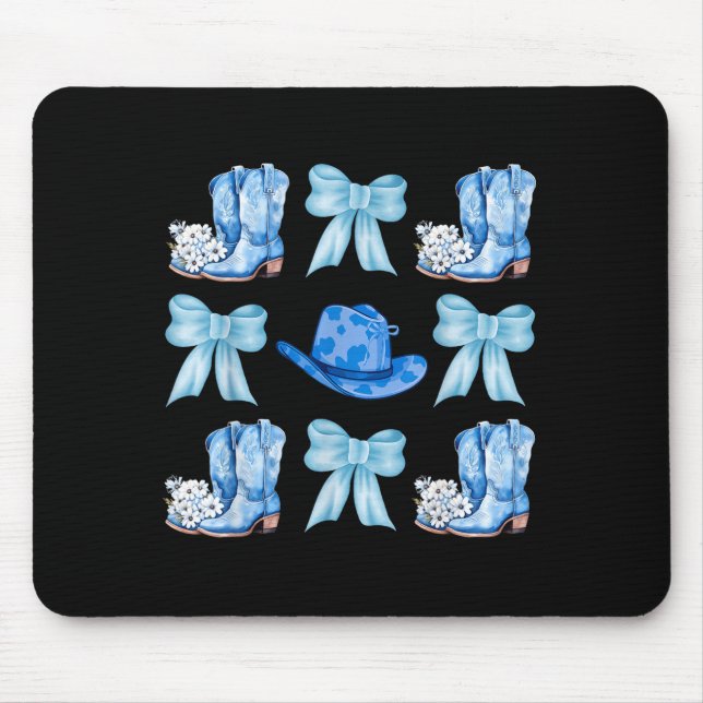 Coquette Bow Cowgirl Boots Blue Bows Hat Western R Mouse Mat (Front)
