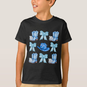 Coquette Bow Cowgirl Boots Blue Bows Hat Western R T-Shirt