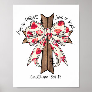 Coquette Bow Cross Valentines Day Jesus Bible Vers Poster