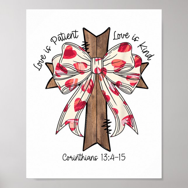 Coquette Bow Cross Valentines Day Jesus Bible Vers Poster (Front)
