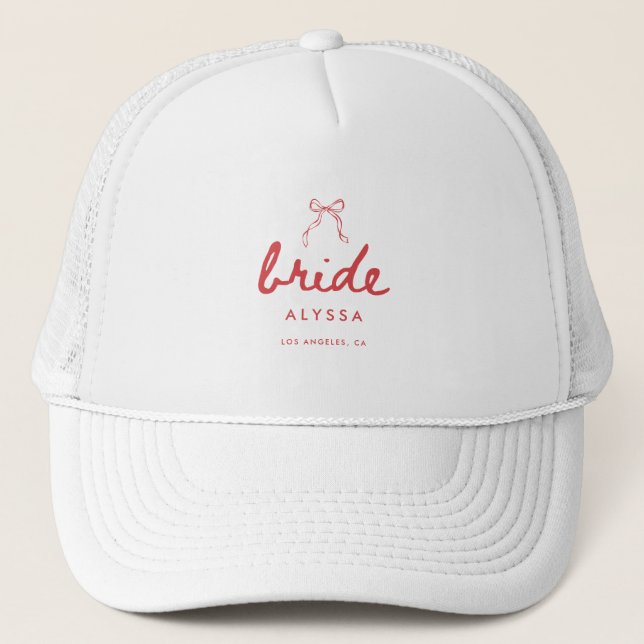 Coquette Bow Custom Bride's Name Bachelorette Trucker Hat (Front)