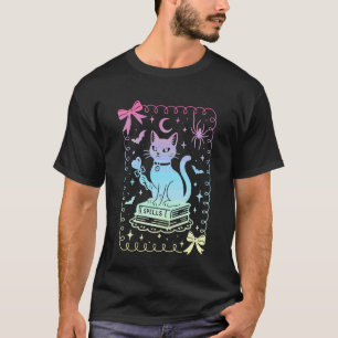 Coquette Bow Cute Black Cat Books Spells Pastel Wi T-Shirt