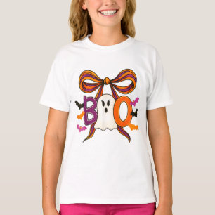 Coquette Bow Cute Ghost Boo Halloween Girls Kid T-Shirt