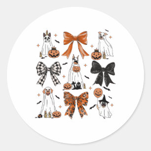 Coquette Bow Cute Ghost Dogs Halloween Pumpkin Spo Classic Round Sticker
