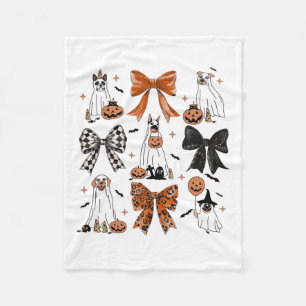 Coquette Bow Cute Ghost Dogs Halloween Pumpkin Spo Fleece Blanket