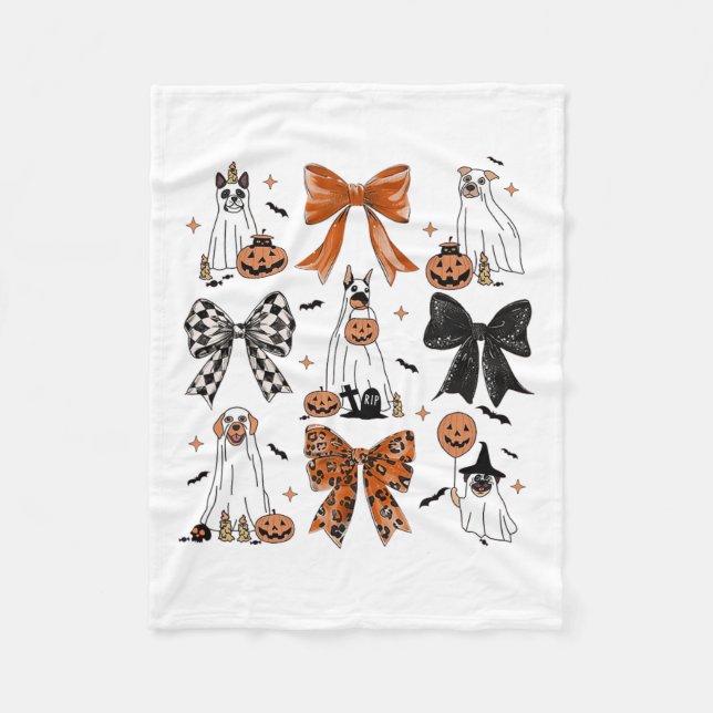 Coquette Bow Cute Ghost Dogs Halloween Pumpkin Spo Fleece Blanket (Front)
