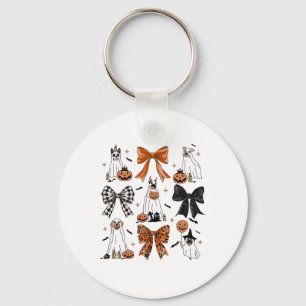 Coquette Bow Cute Ghost Dogs Halloween Pumpkin Spo Key Ring